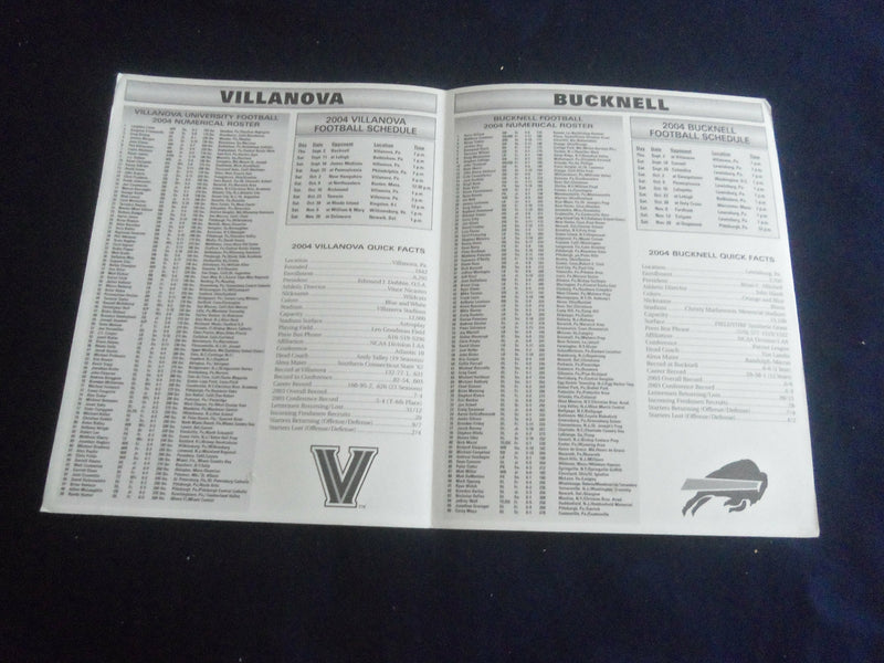 2004 SEPTEMBER 2 FOOTBALL PROGRAM - VILLANOVA UNIV VS BUCKNELL UNIV - SP 1215B
