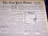 1944 JAN 20 NEW YORK TIMES - DRIVES NEAR LENINGRAD SMASH NAZI FORTS - NT 2386