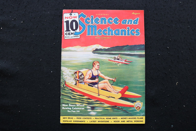 1936 AUGUST SCIENCE AND MECHANICS MAGAZINE - STERN-WHEEL ROWING COVER - SP 4187I