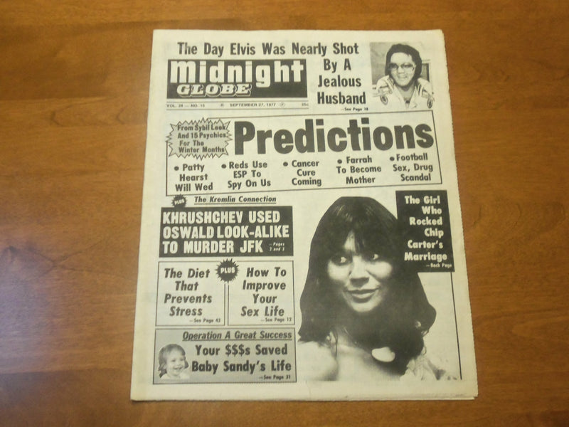 1977 SEP 27 MIDNIGHT GLOBE NEWSPAPER - ELVIS WAS NEARLY SHOT BY HUSBAND- NP 4733