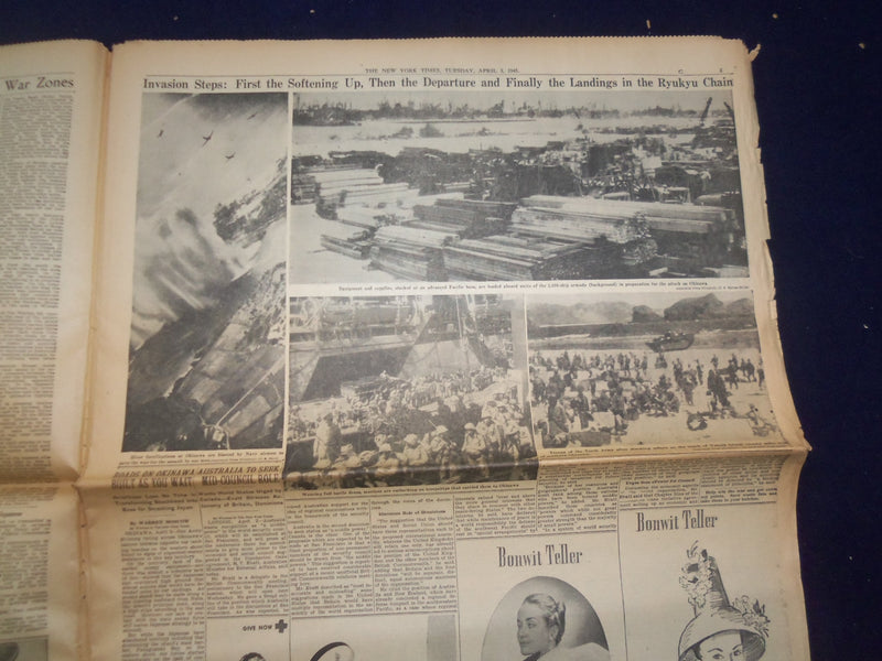 1945 APRIL 3 NEW YORK TIMES - BRITISH SWEEP MENACES FOE IN HOLLAND - NP 6684