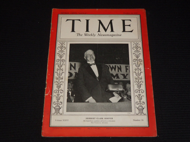 1935 OCTOBER 14 TIME MAGAZINE - HERBERT HOOVER - T 490