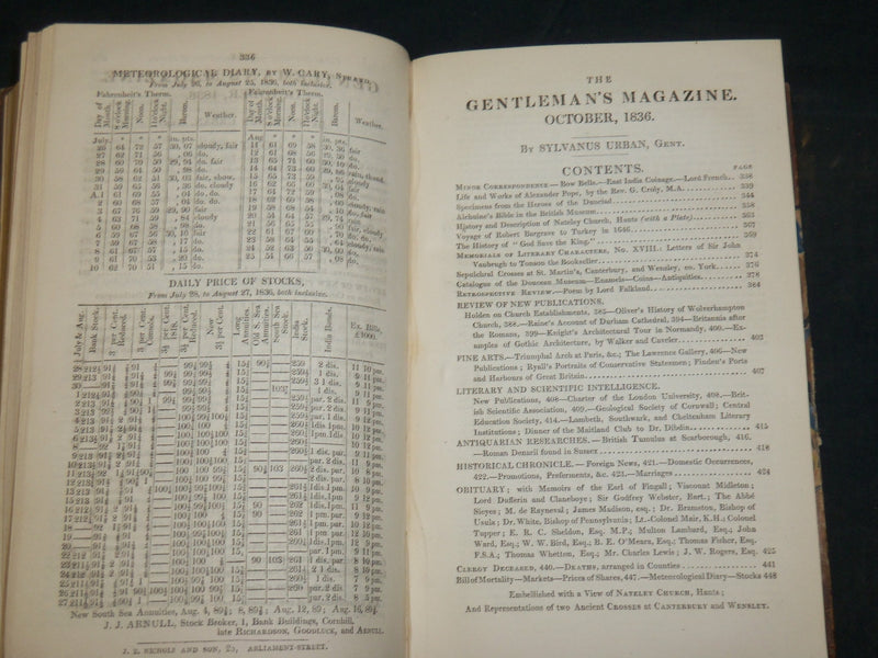 1836 THE GENTLEMAN'S MAGAZINE HISTORICAL CHRONICLE BOUND VOLUME - KD 3370G