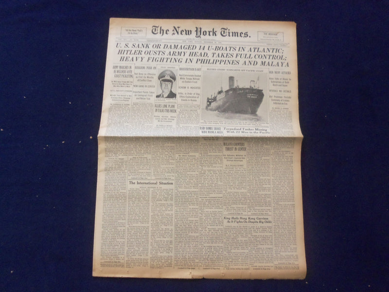 1941 DEC 22 NEW YORK TIMES-U.S. SANK OR DAMAGED 14 U-BOATS IN ATLANTIC - NP 6487