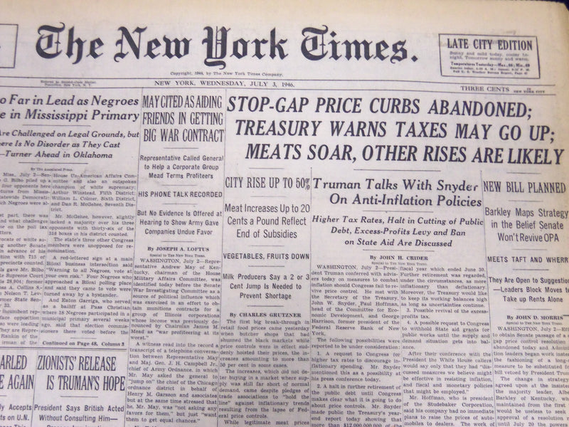 1946 JULY 3 NEW YORK TIMES NEWSPAPER - BIKINI ATOM BOMB NOT SO POWERFUL - NT 1