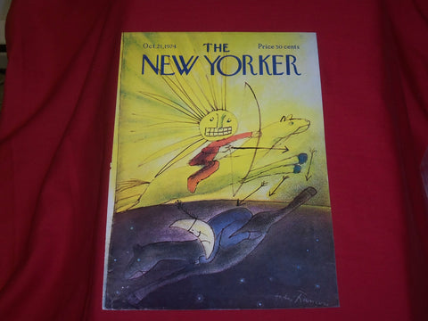 1974 OCTOBER 21 NEW YORKER MAGAZINE FRONT COVER ONLY - GREAT ART FOR FRAMING
