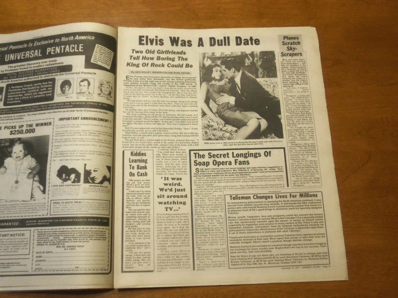 1977 DEC 13 MIDNIGHT GLOBE NEWSPAPER -TRUTH BEHIND THE PRESLEY DIVORCES- NP 4738