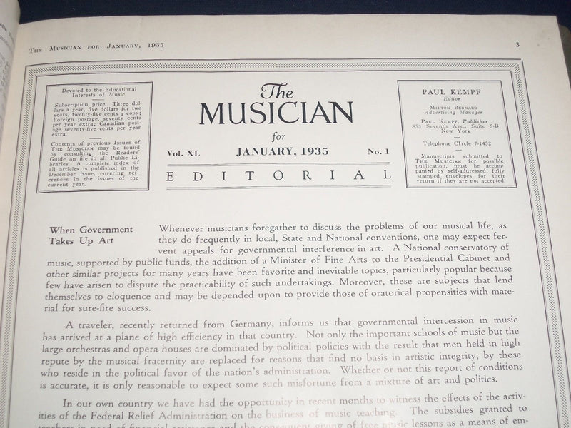 1935 JANUARY-DECEMBER THE MUSICIAN BOUND VOL NO. 40 - GREAT PHOTOS/ADS - KD 1764
