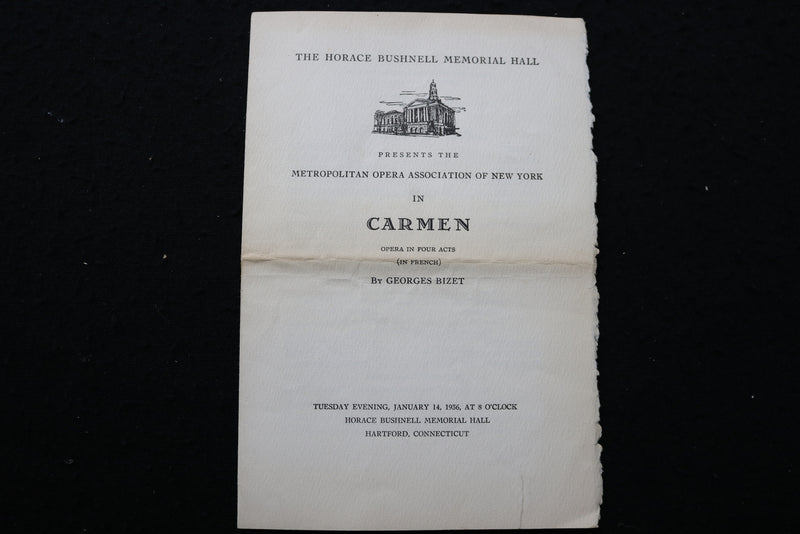 1936 JANUARY 14 CARMEN PROGRAM - HORACE BUSHNELL MEMORIAL HALL - K 1942