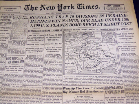 1944 FEBRUARY 4 NEW YORK TIMES - 10 DIVISIONS TRAPPED IN UKRAINE - NT 3349