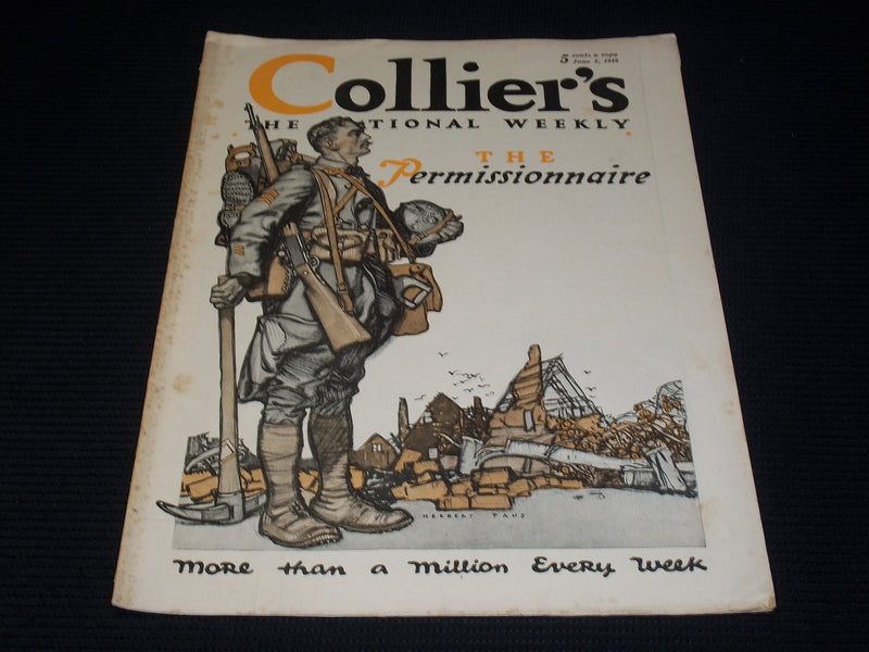 1918 JUNE 8 COLLIER'S MAGAZINE - THE PERMISSIONNAIRE FRONT COVER - E 5095