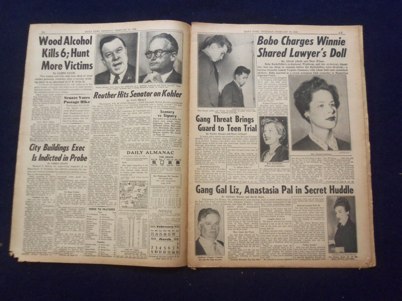 1958 FEB 27 NEW YORK DAILY NEWS NEWSPAPER - WINNIE SHARED LAWYER'S GIRL- NP 6751