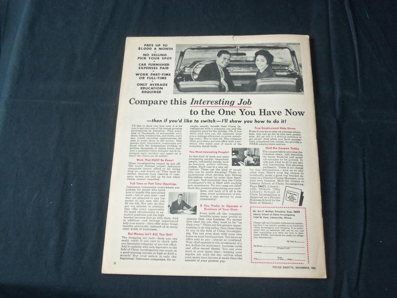 1963 NOVEMBER THE NATIONAL POLICE GAZETTE MAGAZINE - ANTHONY QUINN AFFAIR-B 5722