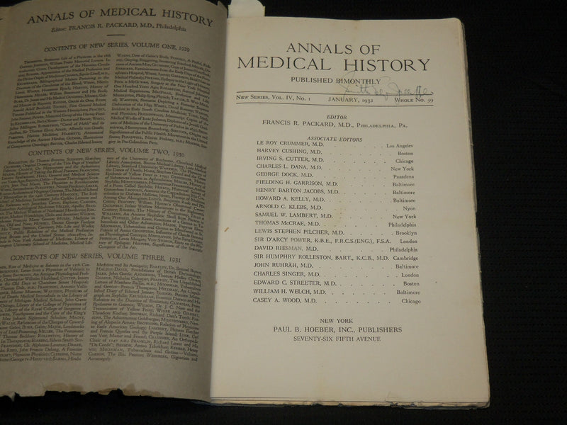 1932-1933 ANNALS OF MEDICAL HISTORY MAGAZINE LOT OF 3 ISSUES - WR 505F