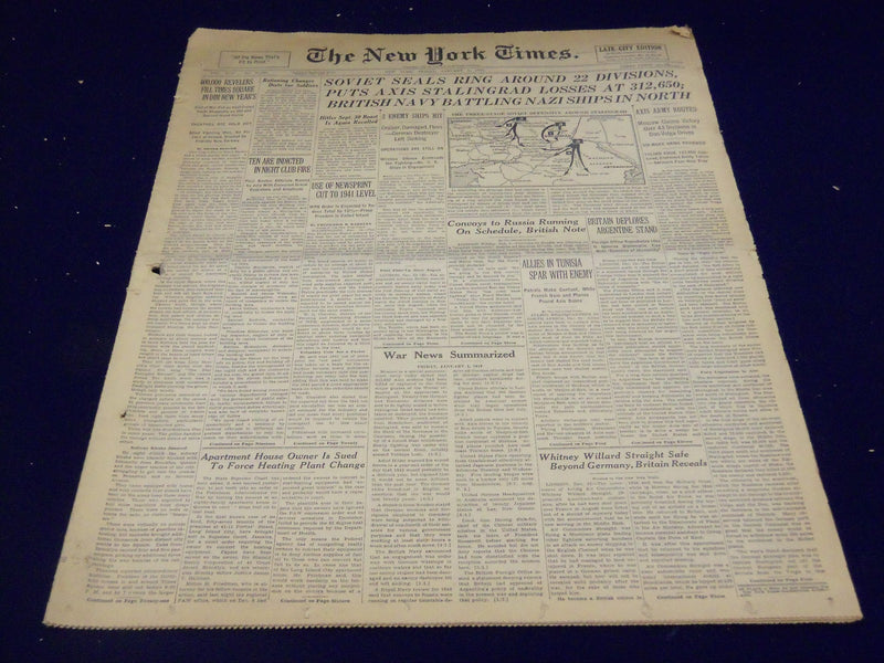 1943 JAN 1 NEW YORK TIMES - SOVIET SEALS RING AROUND 22 DIVISIONS - NT 977