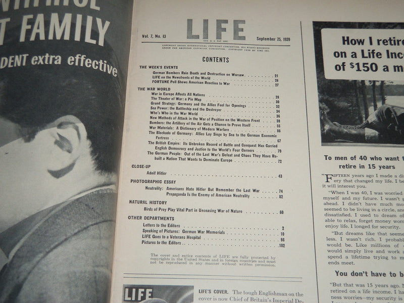 1939 SEPTEMBER 25 LIFE MAGAZINE - BRITAIN'S GENERAL EDMUND IRONSIDE - L 149