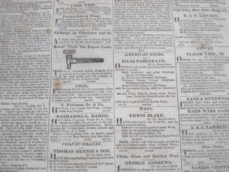 1819 & 1824 BOSTON PATRIOT NEWSPAPER LOT OF 2 - BALLARD & WRIGHT - NP 2740