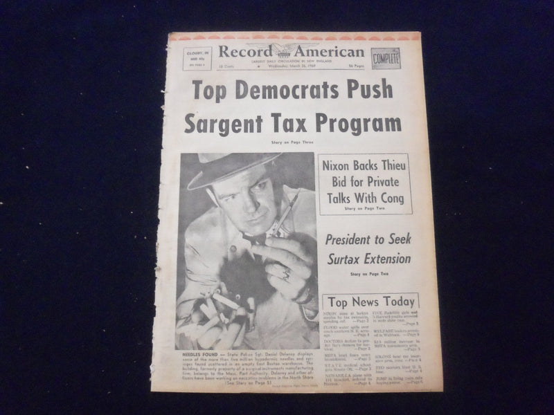 1969 MARCH 26 BOSTON RECORD AMERICAN NEWSPAPER- PUSH SARGENT TAX PROGRAM-NP 6341