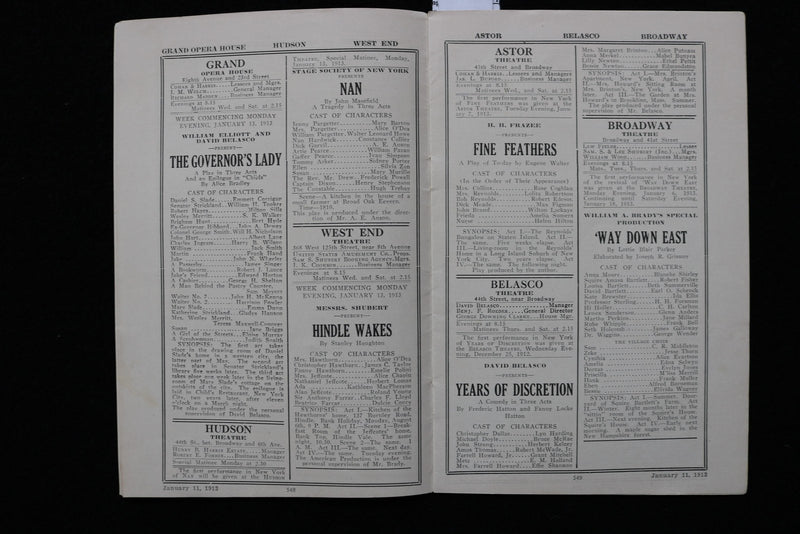 1913 JANUARY 11 THE CAST NEW YORK AMUSEMENT GUIDE - VIRGINIA HARNED - K 2753