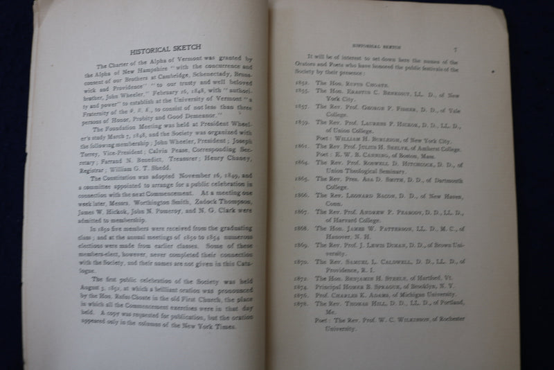 1899 UNIVERSITY OF VERMONT PHI BETA KAPPA 1848-1898 SOFTCOVER BOOK - K 1363