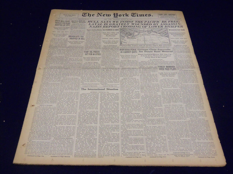 1941 AUG 28 NEW YORK TIMES - HULL SAYS WE INSIST THE PACIFIC BE FREE - NT 1106
