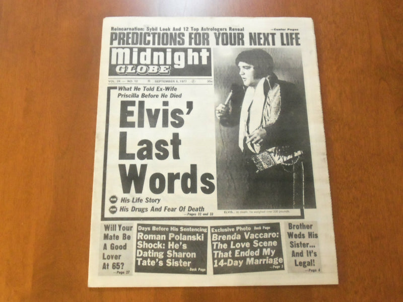 1977 SEPTEMBER 6 MIDNIGHT GLOBE NEWSPAPER - ELVIS' LAST WORDS - NP 4730