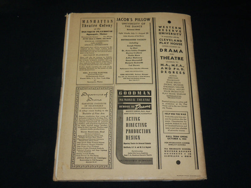 1943 JULY THEATRE ARTS MAGAZINE - AMERICAN FLAG COVER - TWENTIETH - J 6092