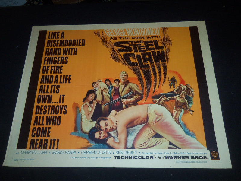 1961 THE STEEL CLAW 1/2 SHEET MOVIE POSTER - GEORGE MONTGOMERY - P 422
