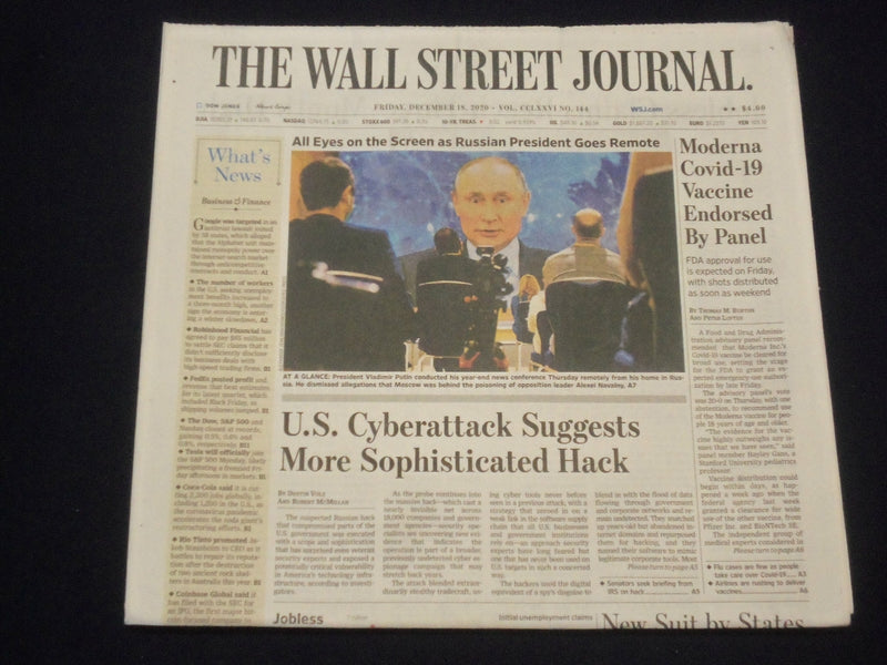 2020 DECEMBER 18 THE WALL STREET JOURNAL NEWSPAPER -FDA APPROVES MODERNA VACCINE