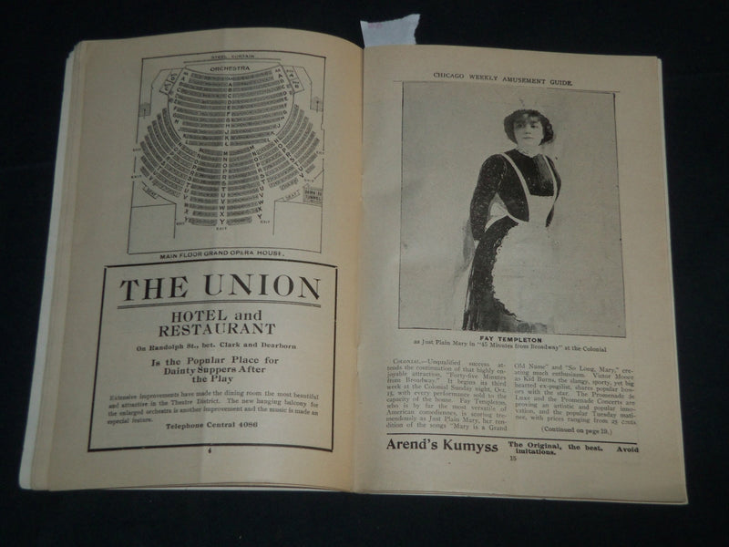 1905 OCTOBER 15 CHICAGO WEEKLY AMUSEMENT GUIDE MAGAZINE - FAY TEMPLETON - J 4608