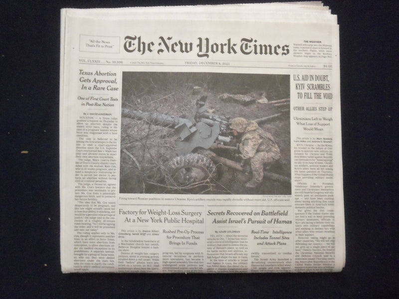 2023 DECEMBER 8 NEW YORK TIMES - U.S. AID IN DOUBT, KYIV SCRAMBLES TO FILL VOID