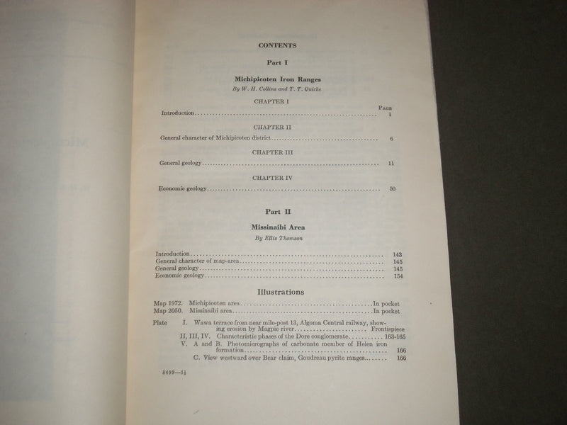 1926 MICHIPICOTEN IRON RANGES GEOLOGICAL SURVEY MEMOIR 147 - CANADA - KD 4516