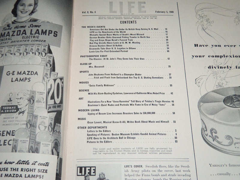 1940 FEBRUARY 5 LIFE MAGAZINE - SWEDISH AVIATORS COVER - L 168