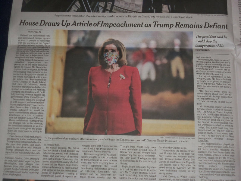 2021 JANUARY 9 NEW YORK TIMES - HOUSE PREPARES ARTICLE OF IMPEACHMENT