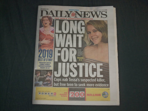 2019 DECEMBER 27 NEW YORK DAILY NEWS NEWSPAPER - COPS NAB TESSA MAJORS KILLER