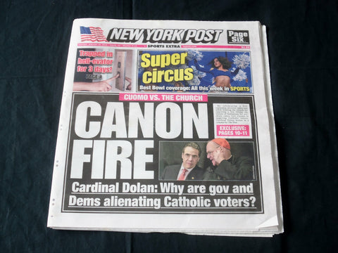 2019 JANUARY 29 NEW YORK POST NEWSPAPER - CUOMO VS. THE CHURCH - CANON FIRE