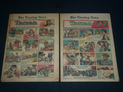 1941 THE EVENING NEWS SUNDAY COLOR COMIC SECTION LOT OF 2 - TARZAN - NP 3734