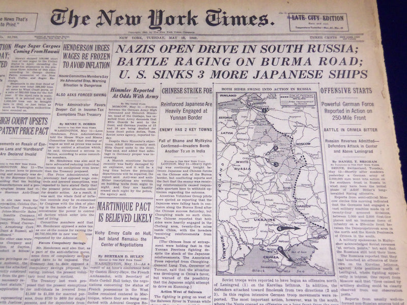 1942 MAY 12 NEW YORK TIMES - NAZIS OPEN DRIVE IN SOUTH RUSSIA - NT 1000