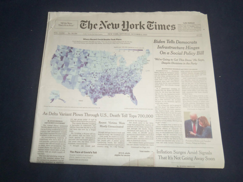 2021 OCT 2 NEW YORK TIMES-BIDEN TELLS DEMS INFRASTRUCTURE HINGES ON SOCIAL BILL