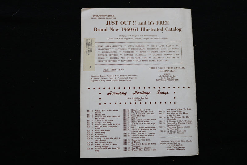 1960 JULY THE HARMONIZER MAGAZINE - THE EVANS QUARTET COVER - SP 4926E