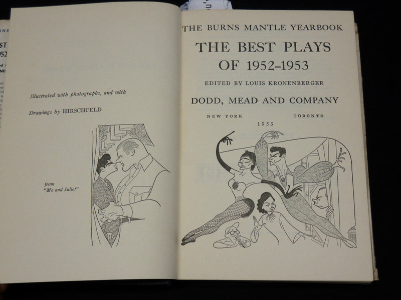 1953 BURNS MANTLE YEARBOOK THE BEST PLAYS 1952-1953 HARDCOVER BOOK - KD 6505