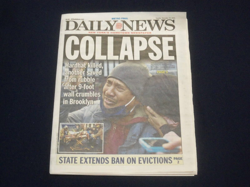 2020 DECEMBER 29 NEW YORK DAILY NEWS NEWSPAPER - NYC CONSTRUCTION WORKER KILLED