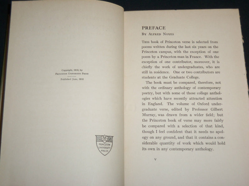 1916 A BOOK OF PRINCETON VERSE HARDCOVER BOOK BY ALFRED NOYES - KD 6737