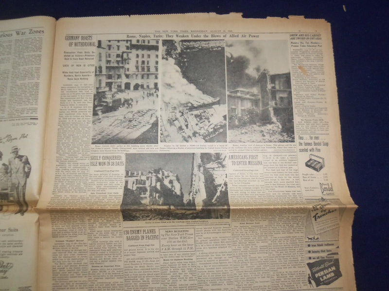 1943 AUG 18 NEW YORK TIMES - SICILY CONQUERED AS AMERICANS WIN MESSINA - NP 6551