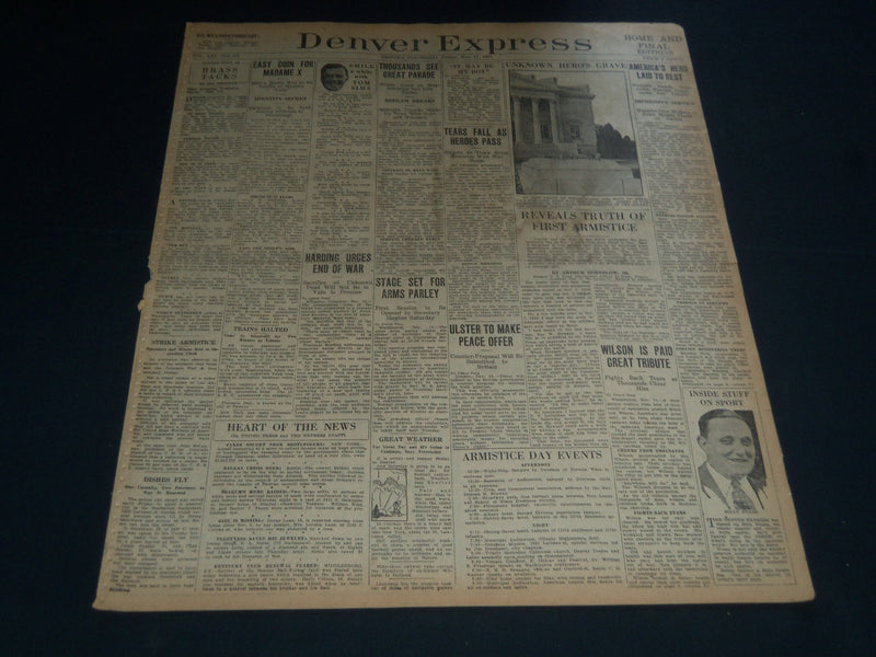 1921 NOV 11 DENVER EXPRESS NEWSPAPER - TOMB OF THE UNKNOWN SOLDIER - NT 7581