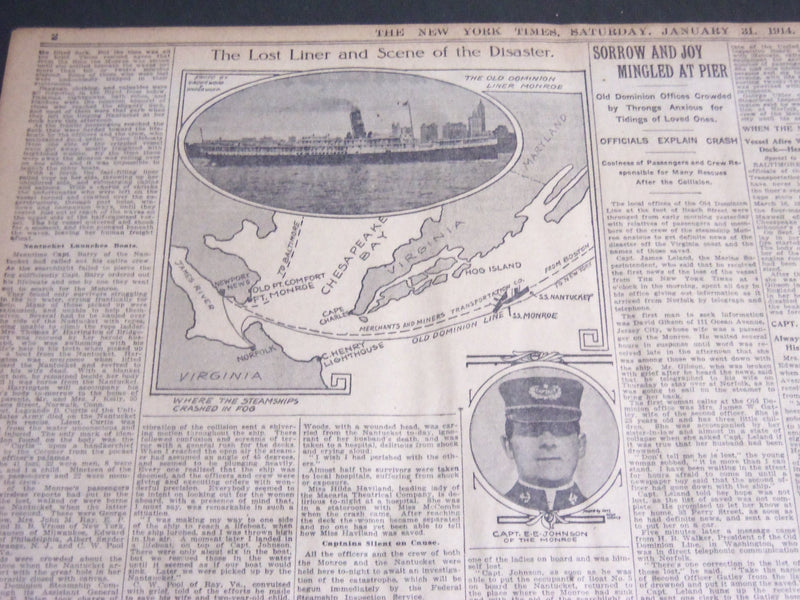 1914 JANUARY 31 NEW YORK TIMES - 41 LOST 99 SAVED FROM THE MONROE - NT 6656