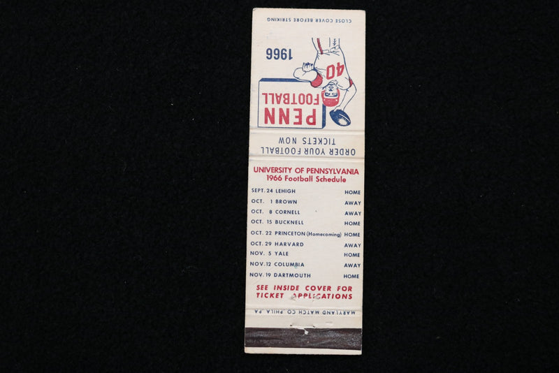 1966 PENN FOOTBALL SCHEDULE MATCHBOOK - K 2834