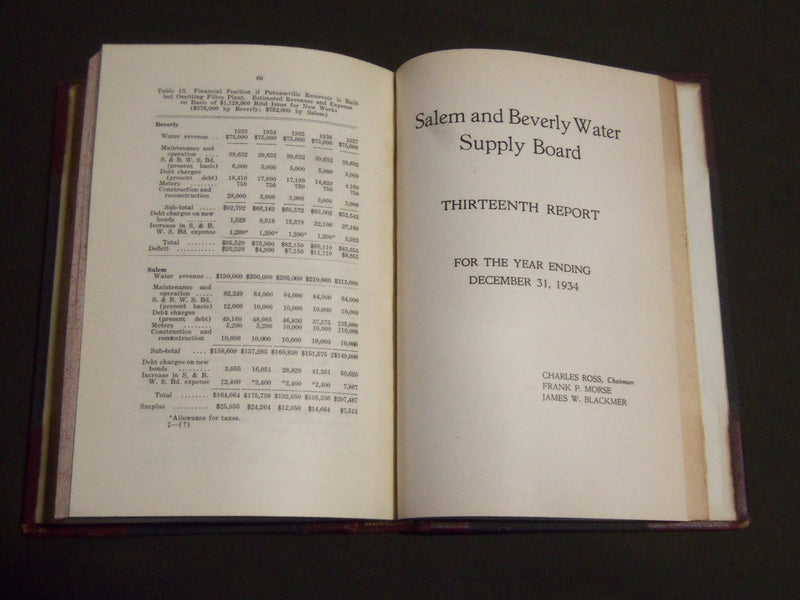 1931-1934 SALEM & BEVERLY WATER SUPPLY BOARD REPORTS 10-13 BOOK - KD 4158