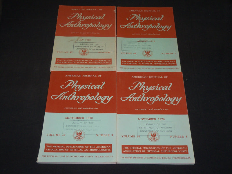 1978 AMERICAN JOURNAL OF PHYSICAL ANTHROPOLGY MAGAZINE LOT OF 4 - WR 106B