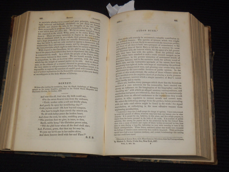 1838 THE UNITED STATES & DEMOCRATIC REVIEW MAGAZINE BOUND VOLUME NO. 1 - KD 9525